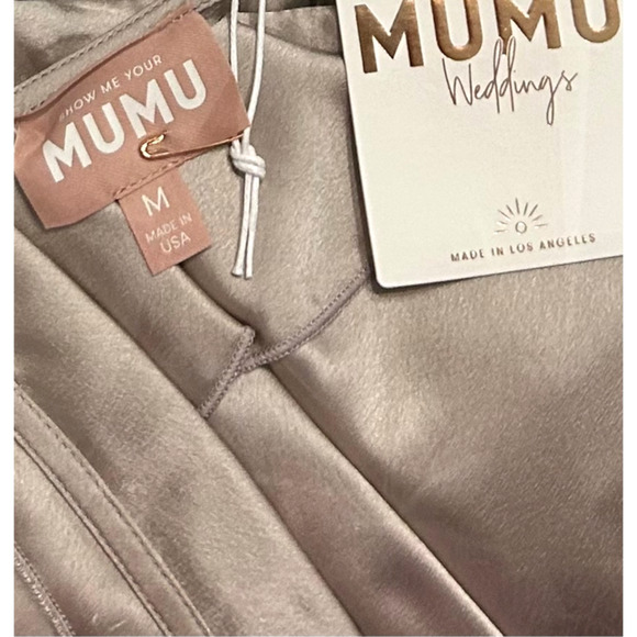 Show Me Your Mumu Samantha Ruffle Wrap Dress Show Me The Ring Luxe Satin M NWT - Picture 8 of 10